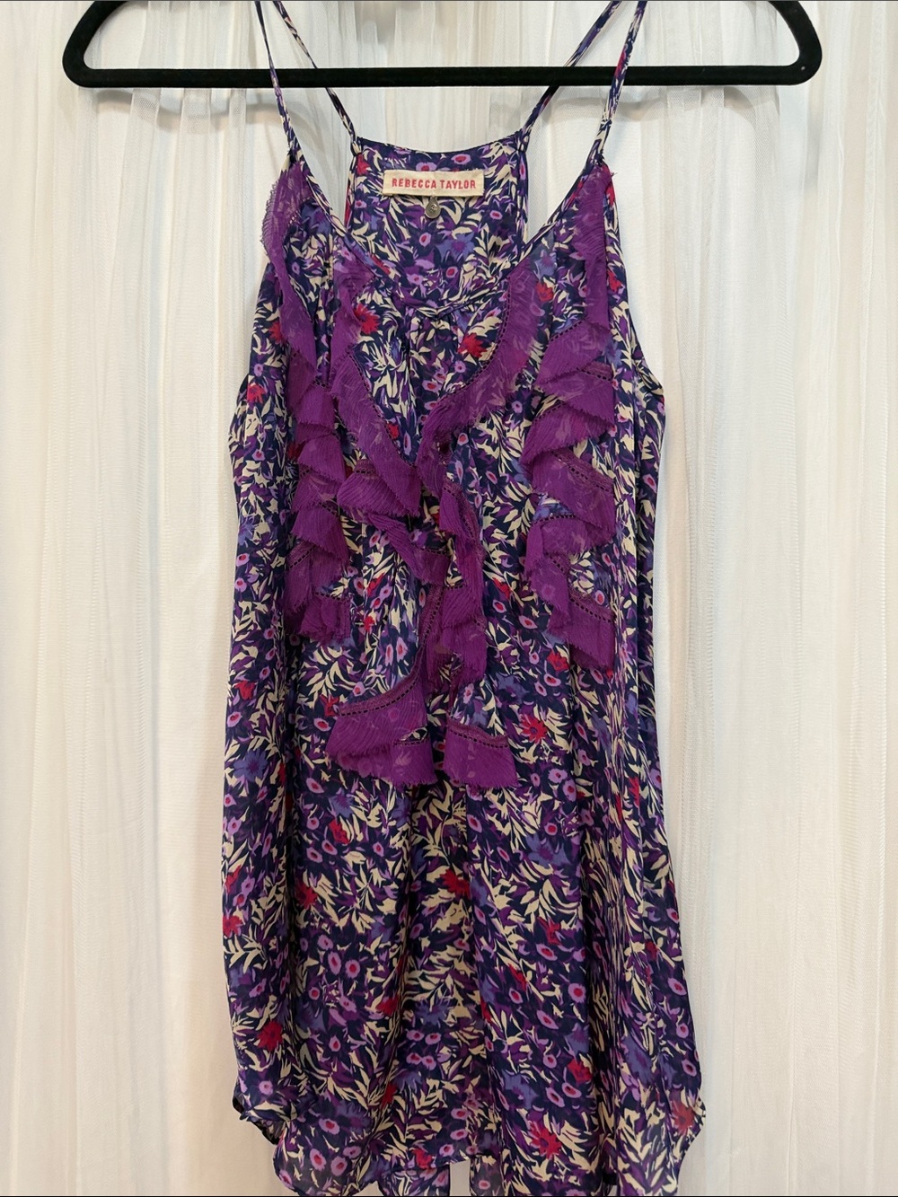 Rebecca Taylor Purple Floral Ruffle Camisole